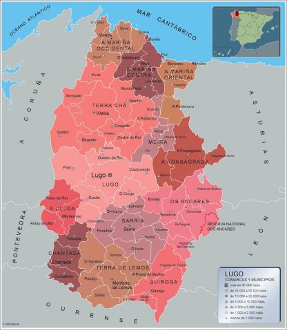 Municipalities Lugo map from Spain